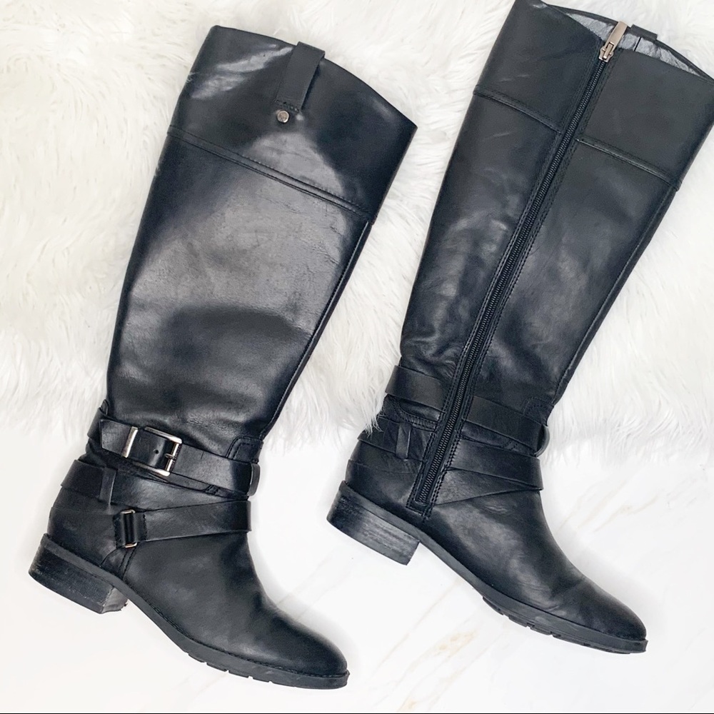Vince Camuto Pazell Black Leather Tall Boots - Picture 1 of 8